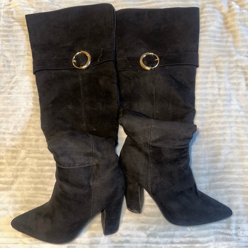 Black Suede Knee-High Boots